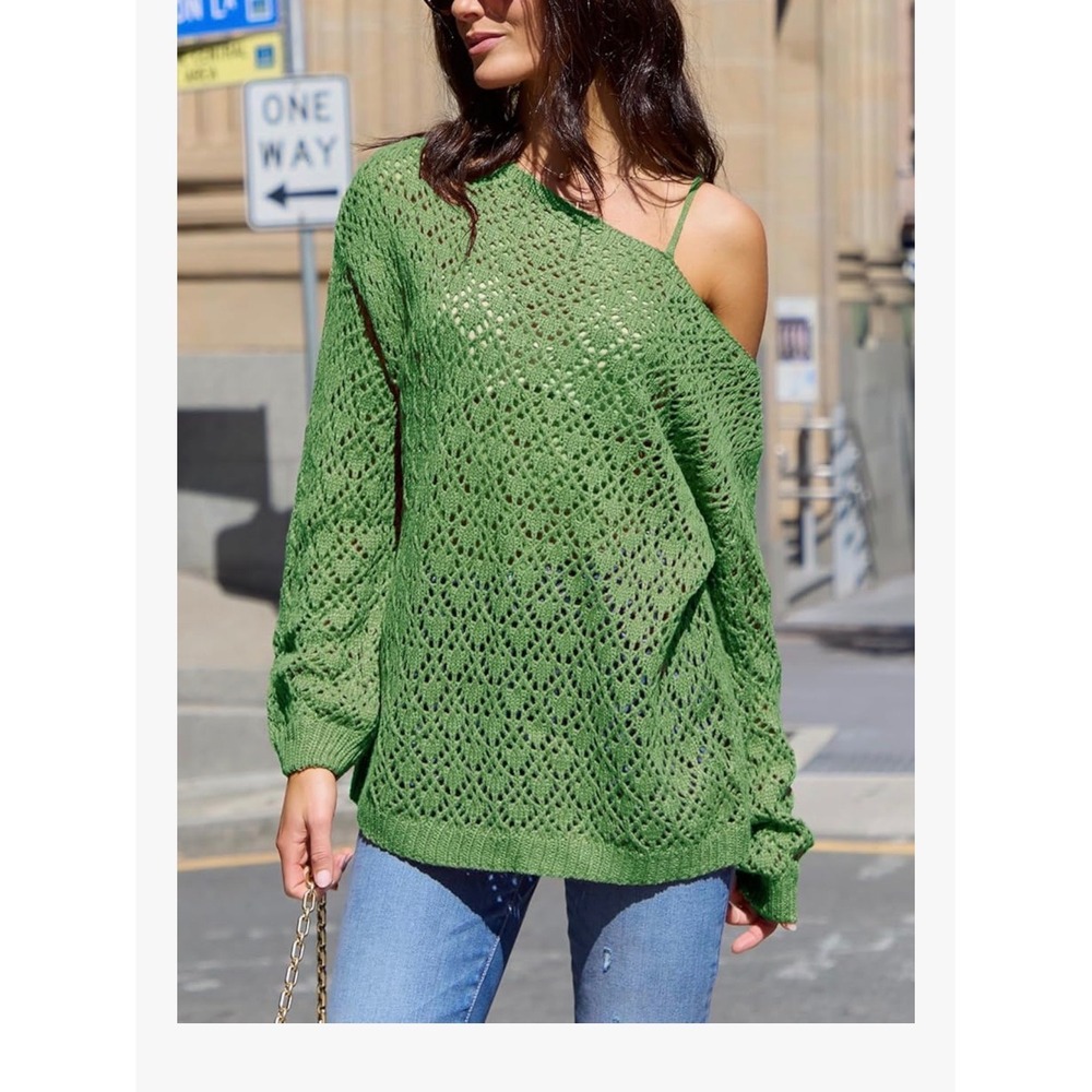 CUPSHE Cutout Crochet One-Shoulder Sweater